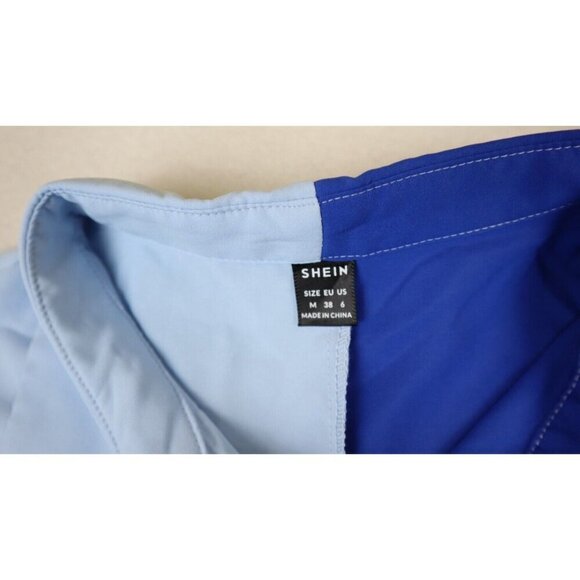 WOMEN'S BLUE SPLIT HALF & HALF COLOR BLOCK SHIRT DRESS - SHIFT - SIZE M/6 - Picture 4 of 7